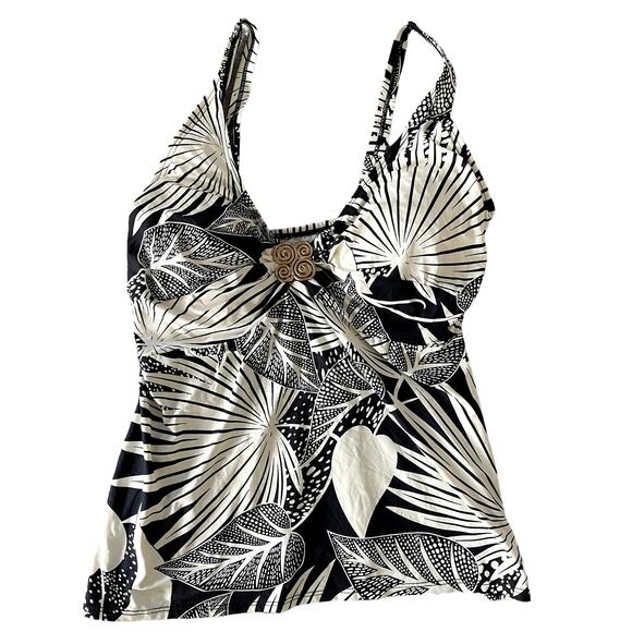 Neiman Marcus 34D Perfect Fit Tankini Swim Top Built In Bra Palm Black White 14 - Picture 1 of 4